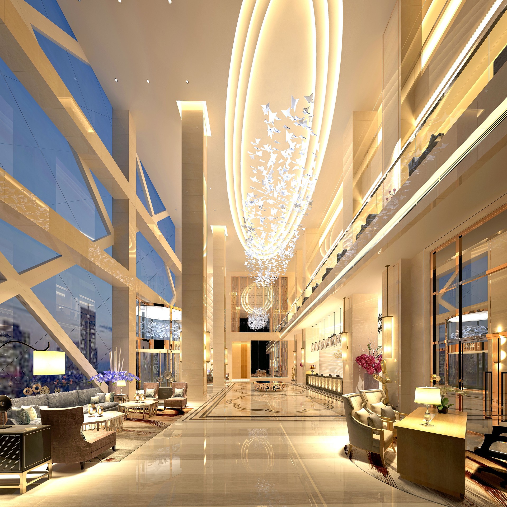 3D Render of Luxury Hotel Lobby and Reception